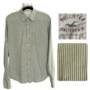 HOLLISTER California L Green Striped Collared Shirt Cotton Preppy Surf Style